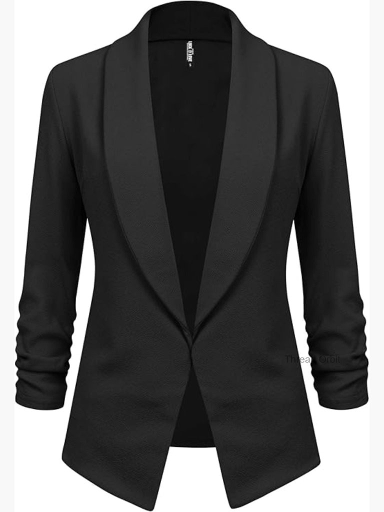3/4 Sleeve Blazer Cardigan Jacket Open Front Work Office Regular Fit